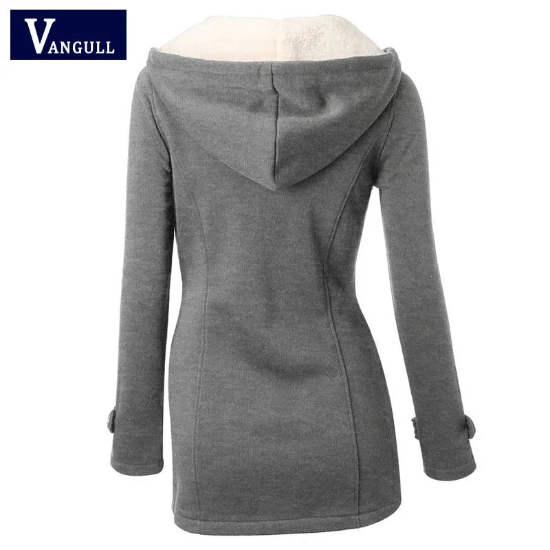 VenusFox Hooded Zipper Button Causal Coat