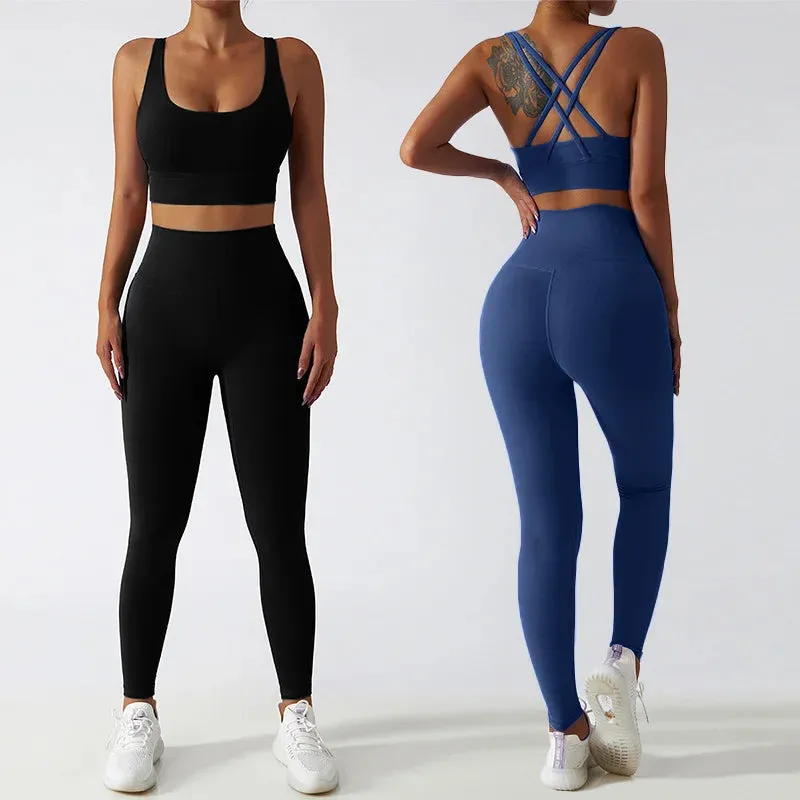 Women's Sports Set Yoga Clothing Gym High Waist Running Pants Sport Bra Suit for Fitness Sportswear Workout 2 Piece Matching Set